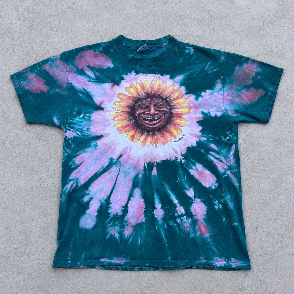 Vintage RARE 90s M. Dubois Sunflower Face Tie Dye T Shirt Fractal Grateful Dead